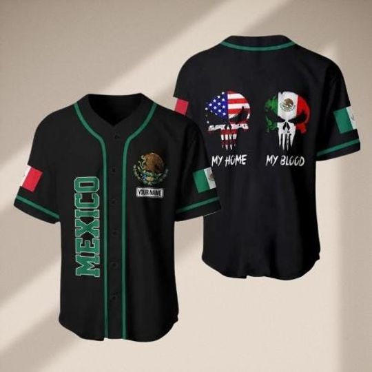 Discover Mexico Baseball Jersey  Skull Flag Design  Patch, Patriotic Sport Shirt, Mexican Team Gift