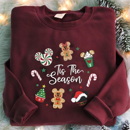 Discover Disney Tis The Season Mickey And Minnie Gingerbread Embroidered Sweatshirt, Disney Christmas Cookies Shirt, Christmas Matching Shirt