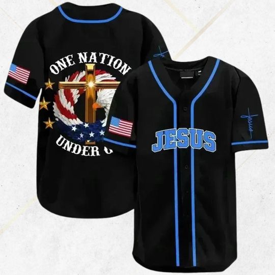 Discover Jesus Baseball Jersey: Patriotic Christian Apparel with American Flag Patches