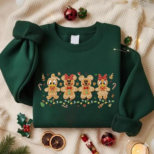 Discover Embroidered Mickey Gingerbread Sweatshirt, Disney Christmas Embroidery Crewneck, Disney Gingerbread Mickey and Friends Shirt