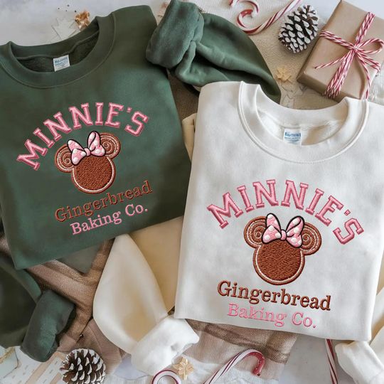 Discover Embroidered Minnie Gingerbread Sweatshirt, Disney Christmas Baking Sweater, Disneyland Holiday Cookie Shirt, Disney Family Christmas Tee