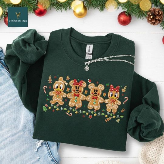 Discover Embroidered Mickey Gingerbread Sweatshirt, Disney Christmas Crewneck, Gingerbread Mickey & Friends Embroidery Shirt