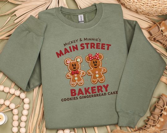 Discover Mickey and Minnie Main Street Bakery Sweatshirt, Disney Gingerbread Christmas Sweatshirt, Cute Disney Christmas Cookies Holiday Sweater
