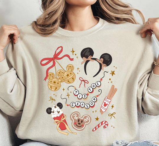 Discover Tis The Season Christmas Sweatshirt, Holiday Disney Pullover, Gingerbread Cookie Crewneck, Festive Candy Cane Sweater Cute Xmas Gift for Her