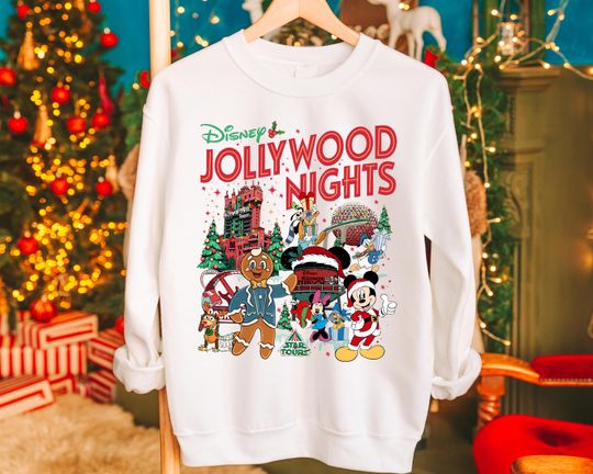Discover Disney Jollywood Nights Sweatshirt, Mickey Jollywood Nights Shirt, Ollie Gingerbread Xmas T-shirt, Disney Star Tours Hoodie, Epcot Xmas Tee