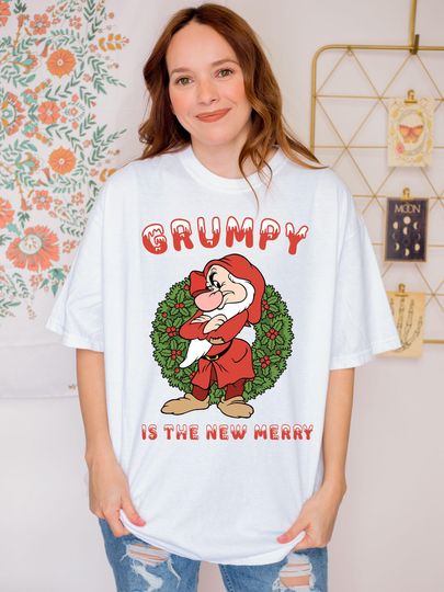 Discover Disney Grumpy Christmas T-Shirt, Snow White Dwarfs Holiday Tee, Family Holiday Party Shirt
