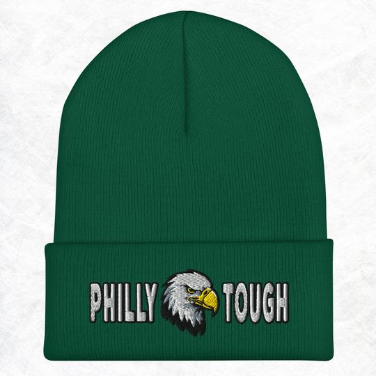 Discover Philadelphias Eagles Embroidered  Beanie: Philly Tough Eagles Mascot Hat
