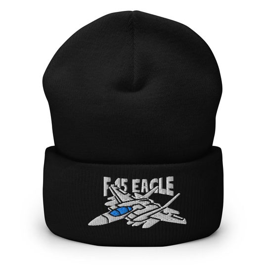 Discover F-15 Eagle Fighter Jet Embroidered Cuffed Beanie Hat