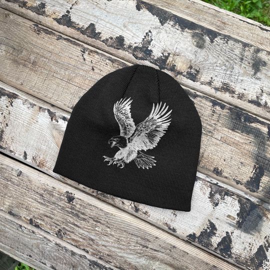 Embroidered Eagle Beanie: Men's Knit Winter Hat