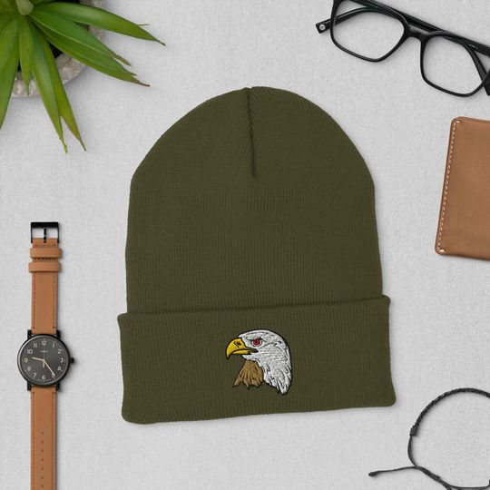 Discover Bald Eagle Cuffed Embroidered Beanie | Cozy Winter Hat | USA Wildlife Apparel | Perfect Gift for Nature Lovers & Outdoor Enthusiasts