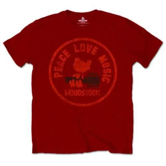 Woodstock Men's Love Peace Music T-Shirt Red Large