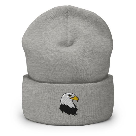 Discover Eagle Bird of Prey Embroidered Beanie, Handmade Cuffed Knit Unisex Slouchy Adult Winter Hat Cap, Gift