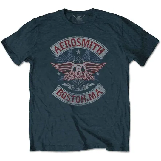 Discover Aerosmith Boston Pride Denim Blue T-Shirt Official Licensed Music
