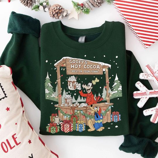 Discover Goofy Hot Chocolate Sweatshirt, Disney Christmas Hoodie, Toon Town Xmas Sweatshirt, Retro Gift Shirt for Fans