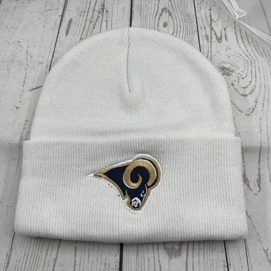 Discover Vintage Cuffed Los Angeles Rams football Anco Hat Beanie Cap White New Men
