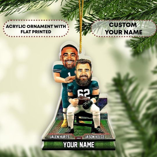 Discover Custom Football Christmas Ornament, Jalen Hurts, Jason Kelce, Step Brothers Shape Ornament Acrylic Fan Gift