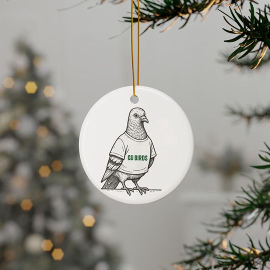 Discover Go Birds Ornament, Pigeon w Tee, Philadelphia Eagles Football Gift, Christmas Ornaments