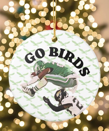 Discover Eagles Go Birds Christmas Ornament Saquon Hurdle Style Football Holiday Tree Decoration Sports Fan Philadelphia Eagles Gift Ceramic Ornament