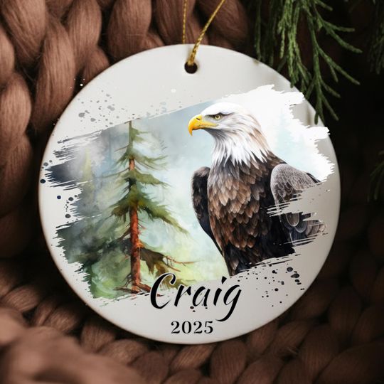 Discover Personalized Bald Eagle Ornament - Forest Mountain Design - Custom Nature Gift - Wildlife Ornament - Secret Santa Or Ornament Gift Exchange