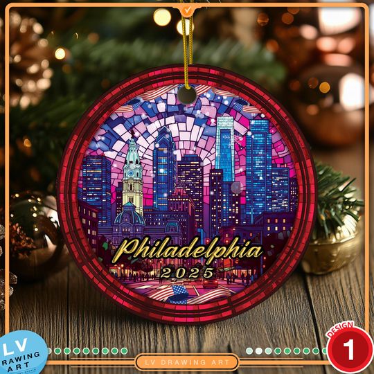 Philadelphia Pennsylvania Ceramic Ornament 2025, Philly Christmas Decor, Pennsylvania Souvenir Gift, Travel Keepsake for Ornament Collectors