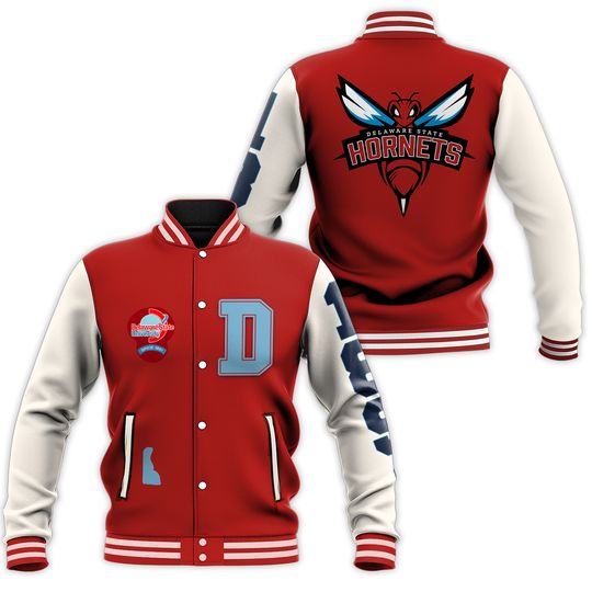 Delaware State Hornets Letterman Red & White Varsity Jacket