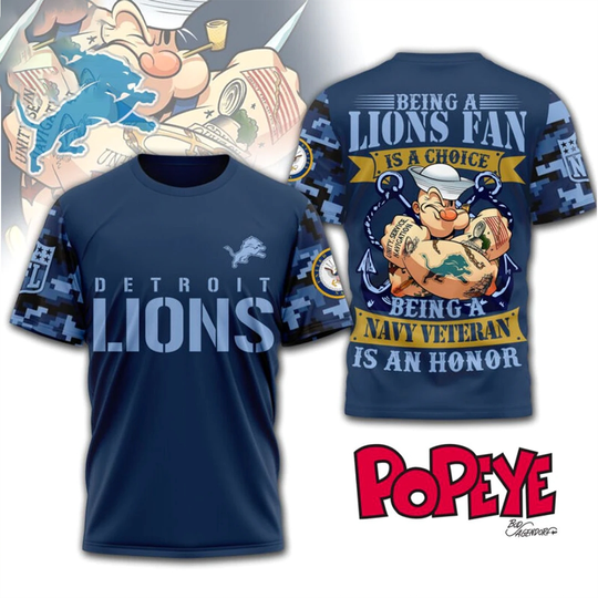 Discover Detroit Lions Navy Veteran Popeye Shirt