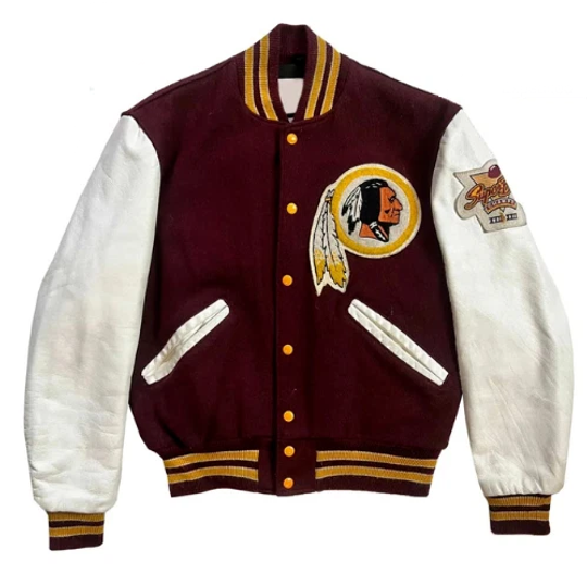 80’s Washington Redskins Maroon Full-Snap Wool Leather Varsity Letterman Jacket