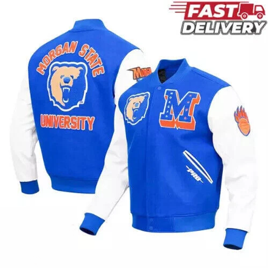 Men's Morgan State Bears Classic Royal Blue White Wool & Leather Varsity Jacket