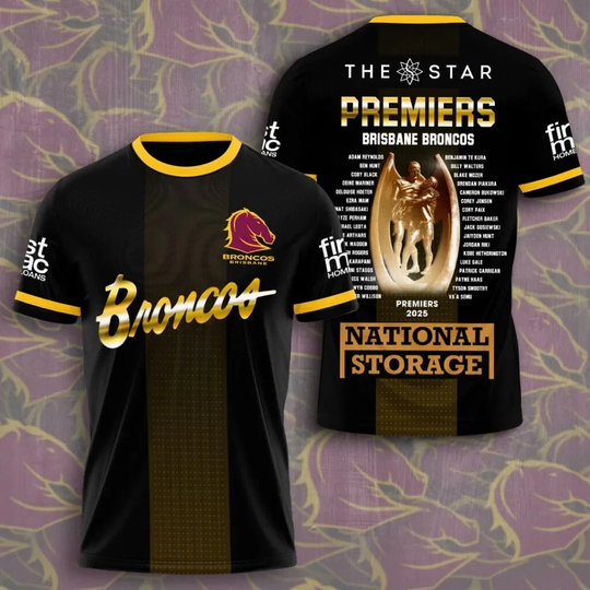 Discover Brisbane Broncos 2025 Premiers 3D Apparel Shirt