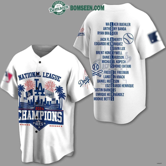 Dodgers National Champions White Baseball Jersey Full Print 3D