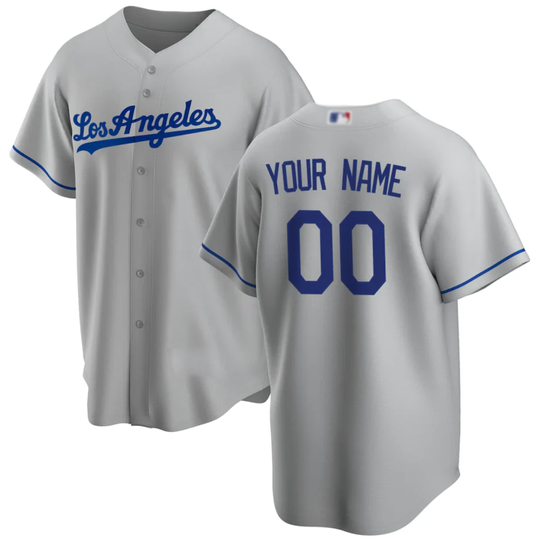 Dodgers Gray Custom Name Number Baseball Jersey Full Print 3D