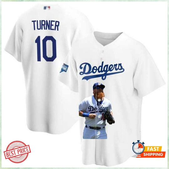 No.10 Turner Dodgers White Baseball Jersey Full Print 3D