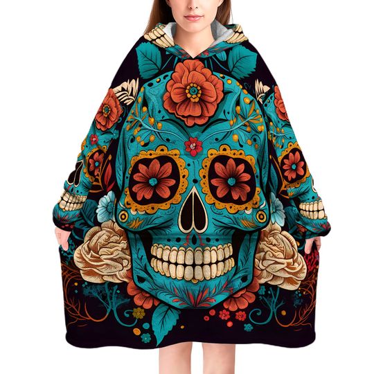 Chicano Sugar Skull Blanket Hoodie Personalized Fleece Loungewear