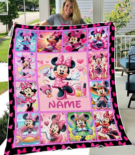 Personalized Minnie Mouse Blanket, Minnie Mouse Fleece Blanket