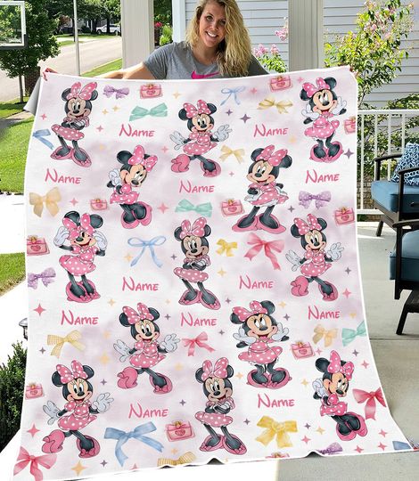 Personalized Watercolor Minnie Mouse Fleece Blanket