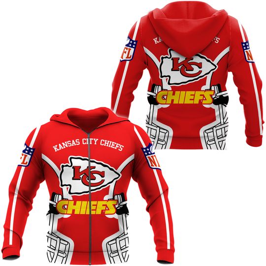 Kansas Zip Hoodie 3D Football Team, Chiefs Football Zip Hoodie 3D For Fan