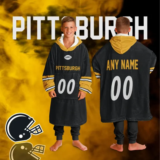Discover Personalized Pittsburgh Unisex Kids Hoodie Blanket | Football Wearable Blanket
