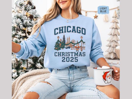 Discover Chicago Christmas Vacation 2025 Sweatshirt, Holiday Crewneck Jumper, Xmas Travel Apparel, Winter Trip Top, Festive Pullover