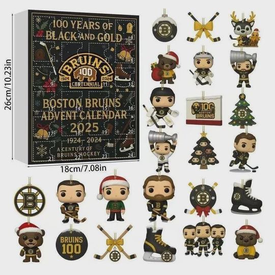 Boston Bruins Advent Calendar 2025, Christmas Countdown Advent Calendar Gift Box With 24 Acrylic Ornaments