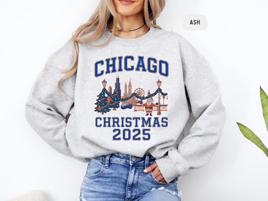 Discover Chicago Christmas Vacation 2025 Sweatshirt, Holiday Crewneck Jumper, Xmas Travel Apparel, Winter Trip Top, Festive Pullover