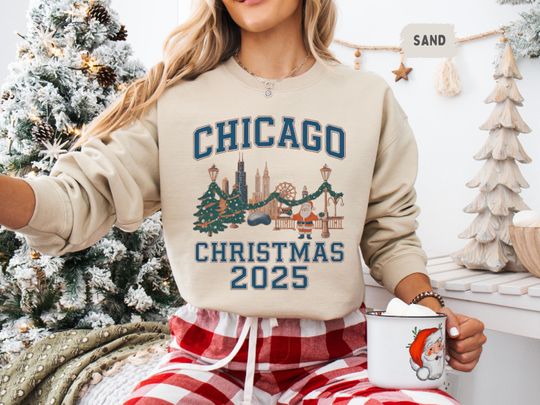 Discover Chicago Christmas Vacation 2025 Sweatshirt, Holiday Crewneck Jumper, Xmas Travel Apparel, Winter Trip Top, Festive Pullover