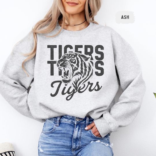 Discover Vintage Tiger Mascot Sweatshirt, Retro Tigers Graphic Crewneck Jumper, Animal Lover Gift, College Spirit Wear, Classic Pullover Sweater
