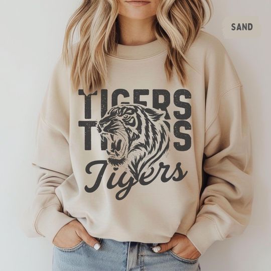 Discover Vintage Tiger Mascot Sweatshirt, Retro Tigers Graphic Crewneck Jumper, Animal Lover Gift, College Spirit Wear, Classic Pullover Sweater