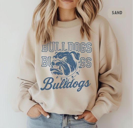Discover Vintage Bulldogs Mascot Sweatshirt, Retro Bulldog Graphic Crewneck Jumper, School football Gift, College Spirit, Classic Bulldog Pullover