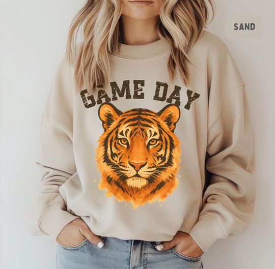 Discover Tiger Mascot Game day Sweatshirt, Sports Team Crewneck, School Spirit Jumper, College Fan Apparel, Athletic Team Sweatshirt for Men and