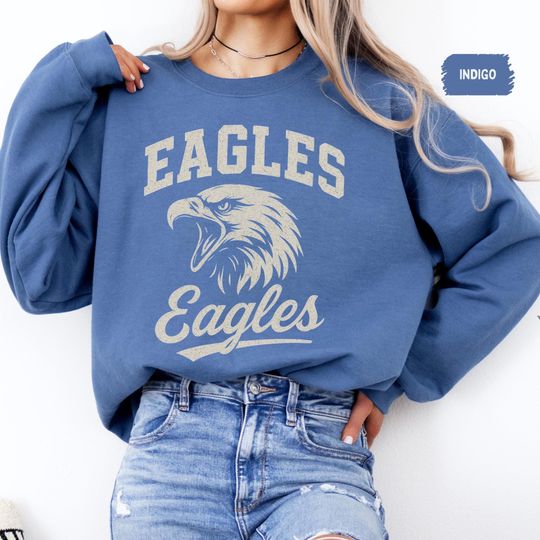 Discover Vintage Eagles Mascot Sweatshirt, Retro EagleGraphic Crewneck Jumper, School football Gift, College Spirit, Classic Eagles jumper Pullover