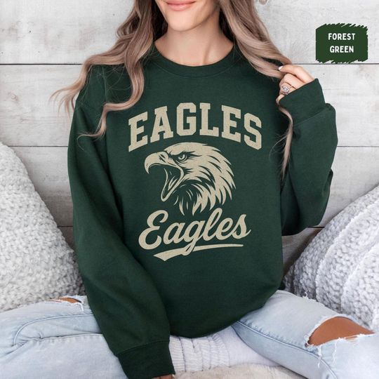 Discover Vintage Eagles Mascot Sweatshirt, Retro EagleGraphic Crewneck Jumper, School football Gift, College Spirit, Classic Eagles jumper Pullover