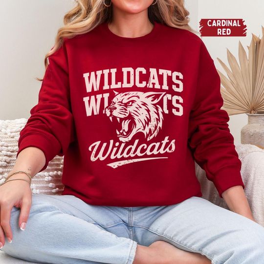 Vintage Wildcats Mascot Sweatshirt, Retro Wildcats Graphic Crewneck Jumper, School football Gift, College Spirit, Classic Wildcats jumper