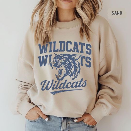 Discover Vintage Wildcats Mascot Sweatshirt, Retro Wildcats Graphic Crewneck Jumper, School football Gift, College Spirit, Classic Wildcats jumper