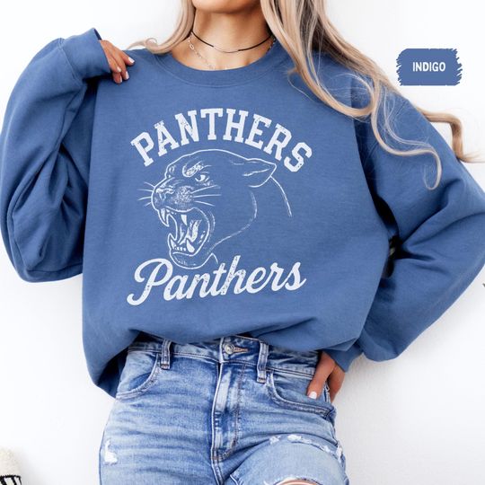 Discover Vintage Panthers Mascot Sweatshirt, Retro Panther Graphic Crewneck Jumper, School football Gift, College Spirit, Classic Panther Pullover